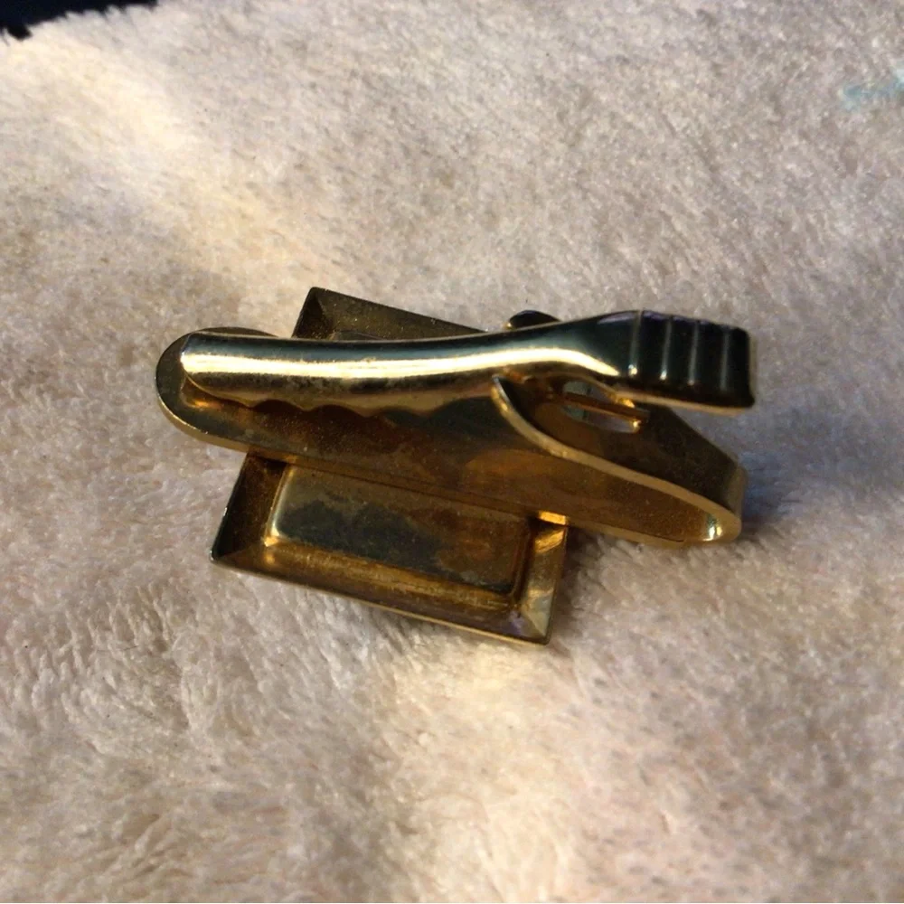 Gold-Tone Men's Money Clip with Cream Stone Accent
